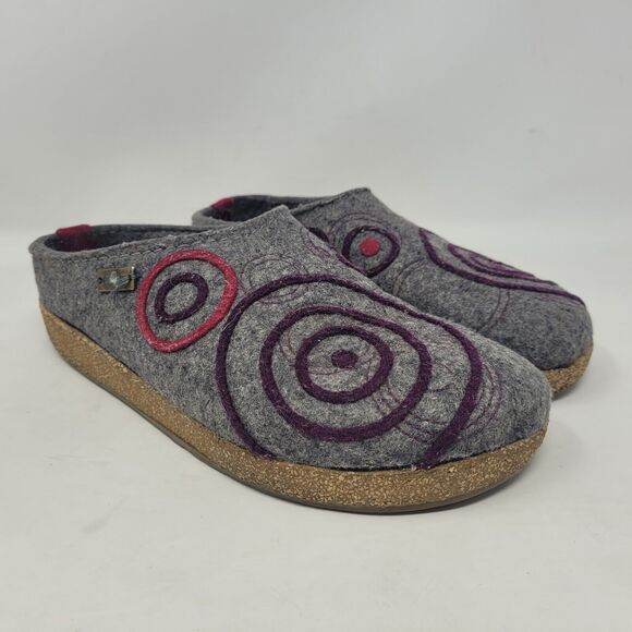 Haflinger Shoes - Haflinger Clogs EU40 US9 Gray Wool Felt Swing Swirls Geometric Slippers Slip On